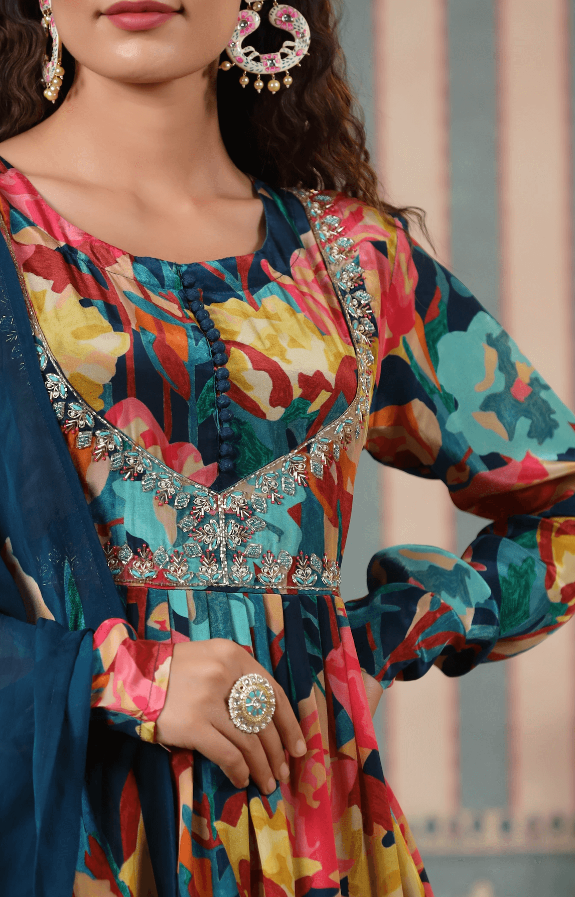 Blue Printed Suit Set