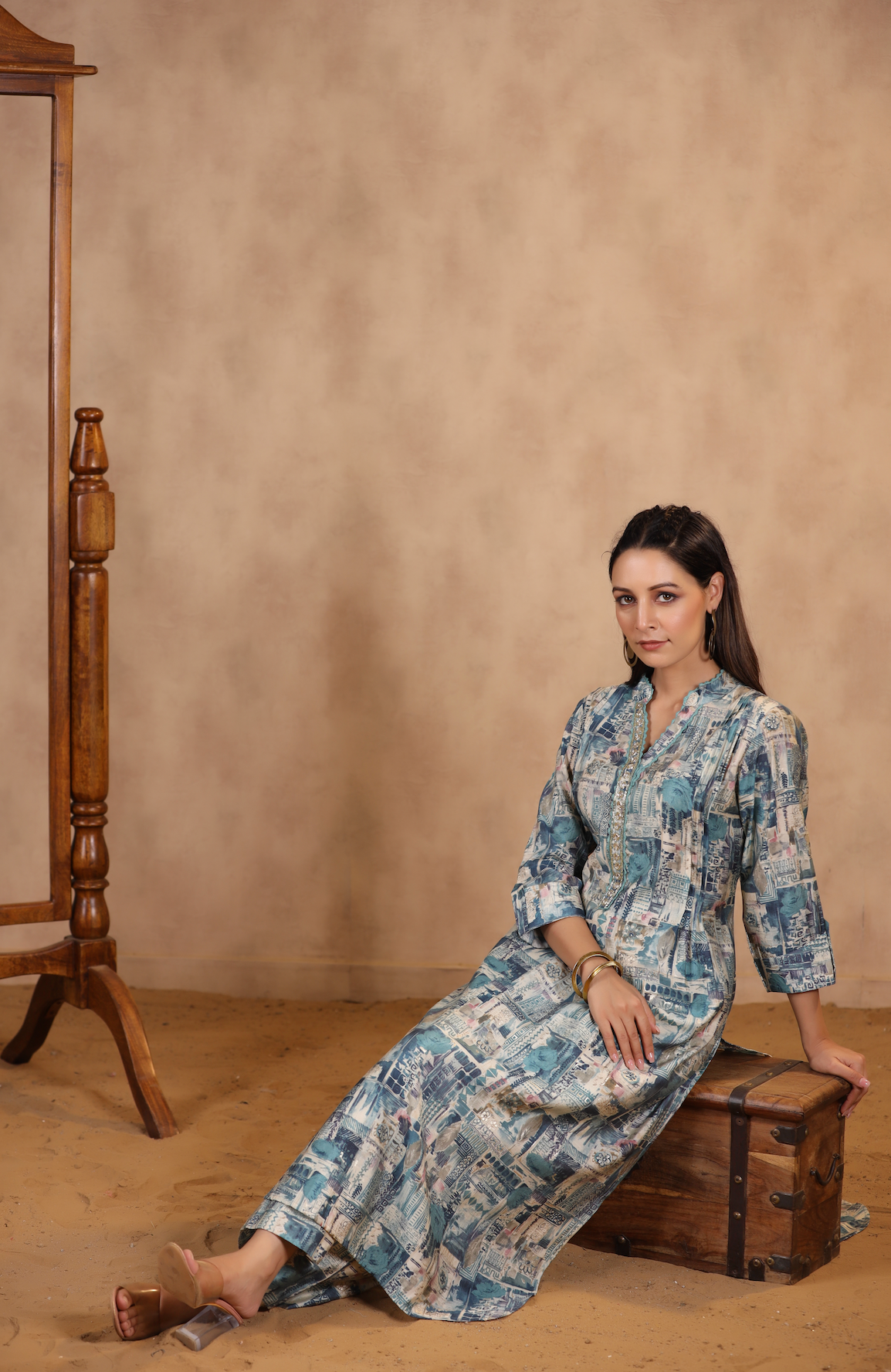 Sky-Blue Muslin Kurta Set