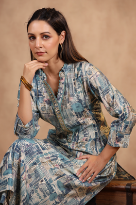 Sky-Blue Muslin Kurta Set