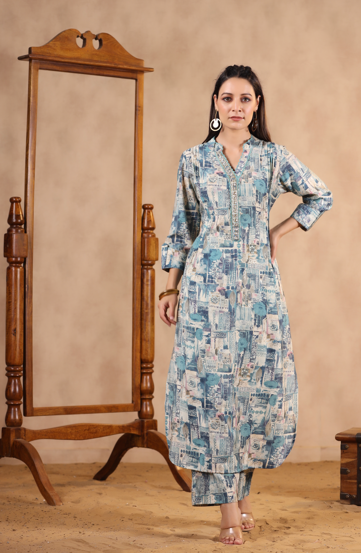 Sky-Blue Muslin Kurta Set