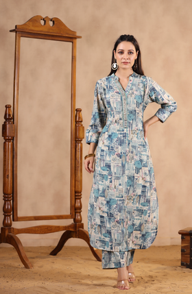 Sky-Blue Muslin Kurta Set