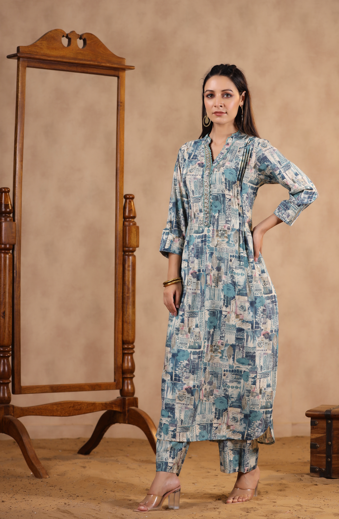Sky-Blue Muslin Kurta Set