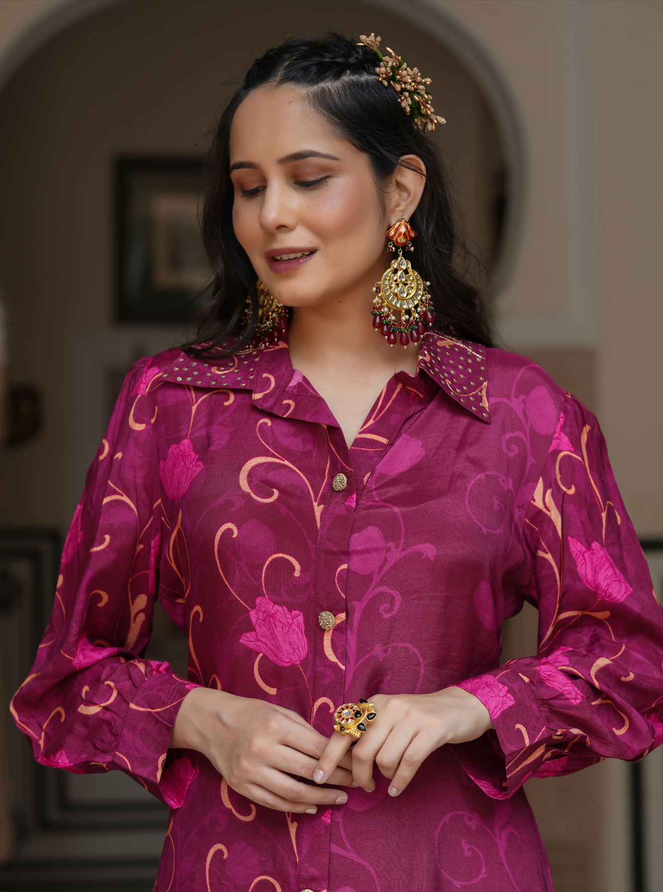 Magenta Wine printed co-ord set