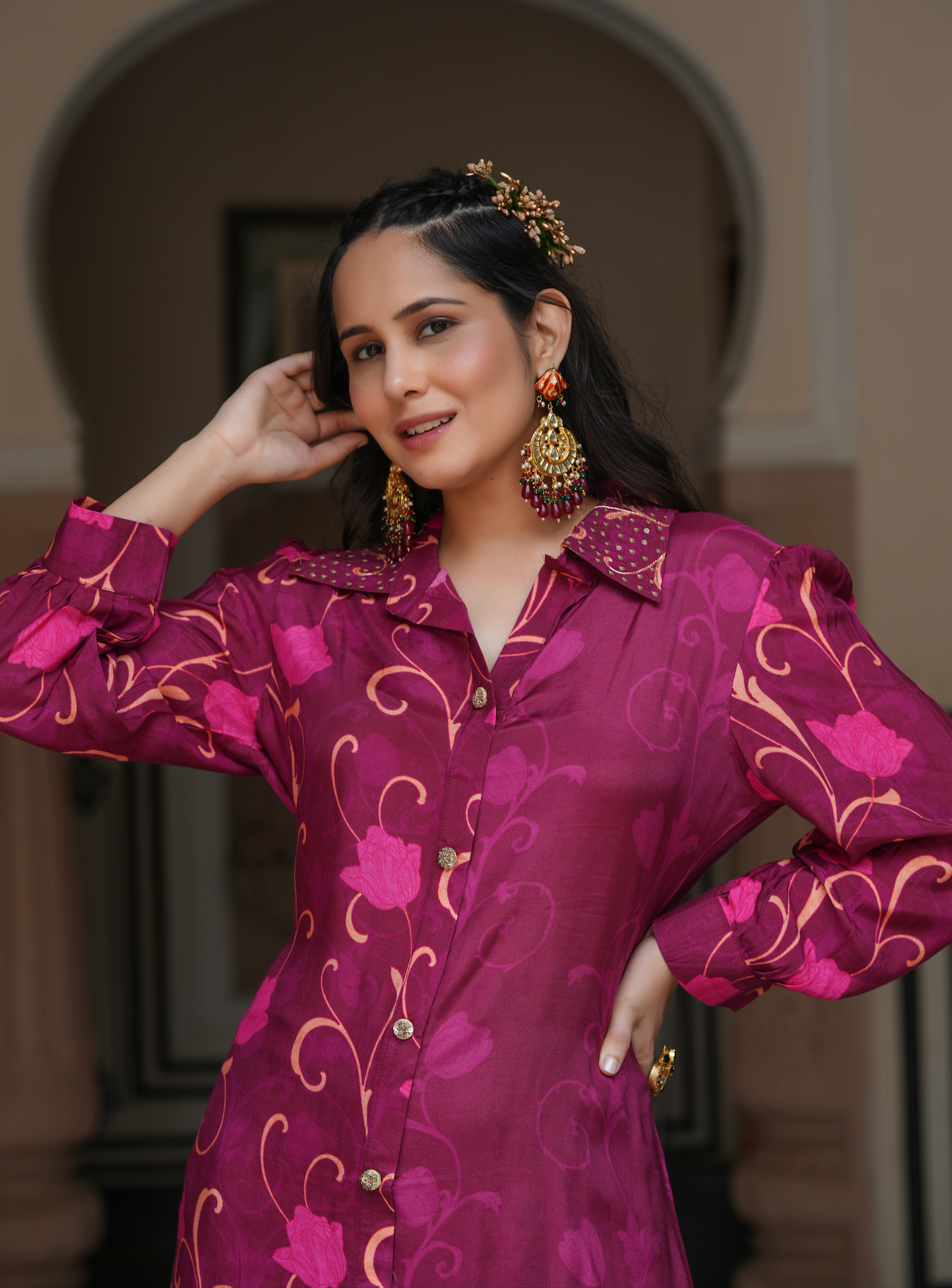 Magenta Wine printed co-ord set