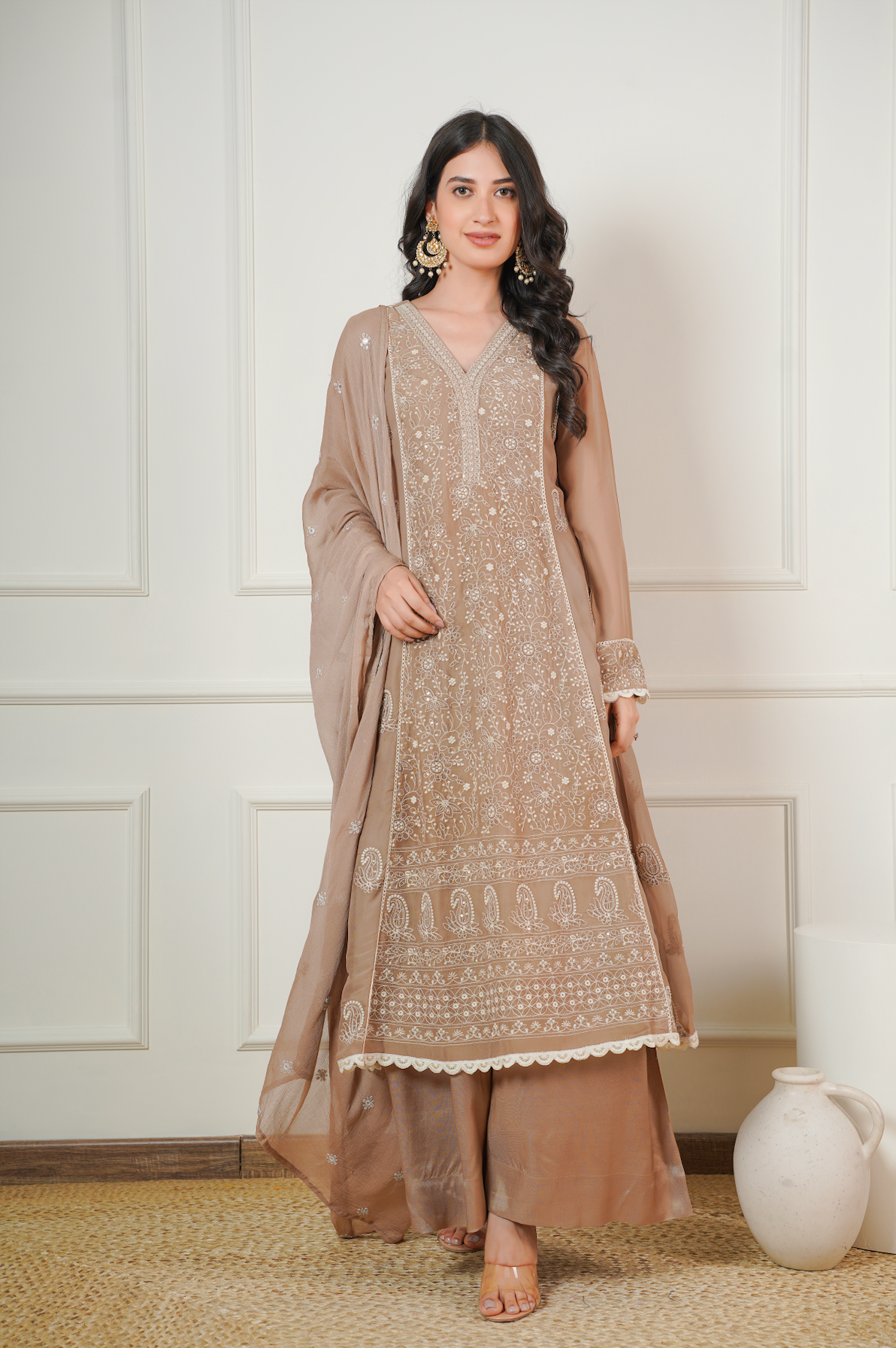Tan Brown A-Line kurta Set