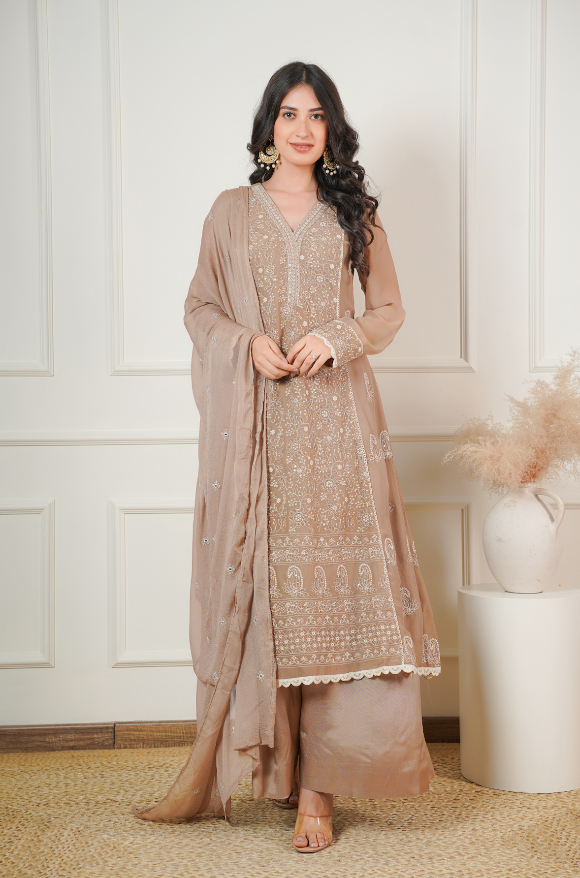 Tan Brown A-Line kurta Set