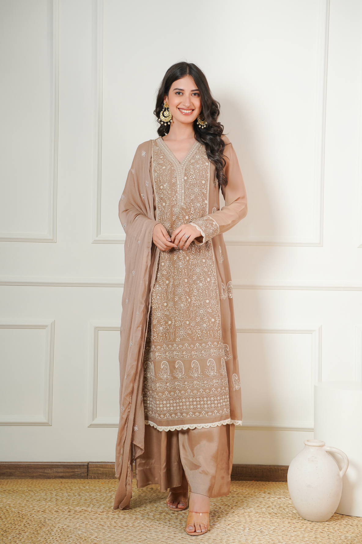 Tan Brown A-Line kurta Set