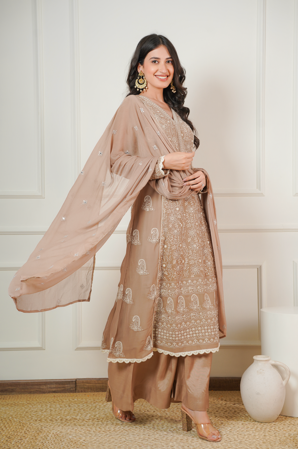Tan Brown A-Line kurta Set