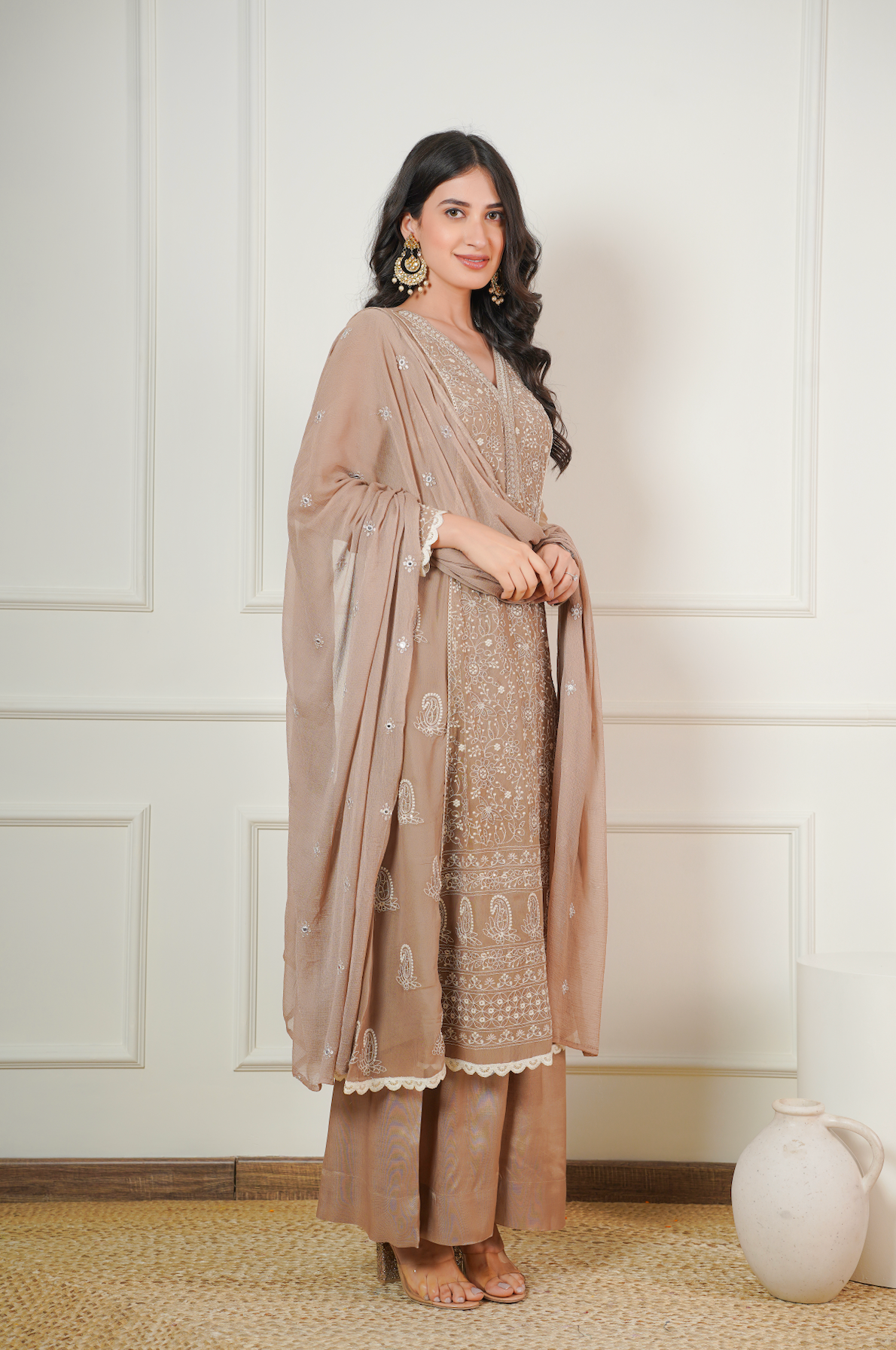 Tan Brown A-Line kurta Set