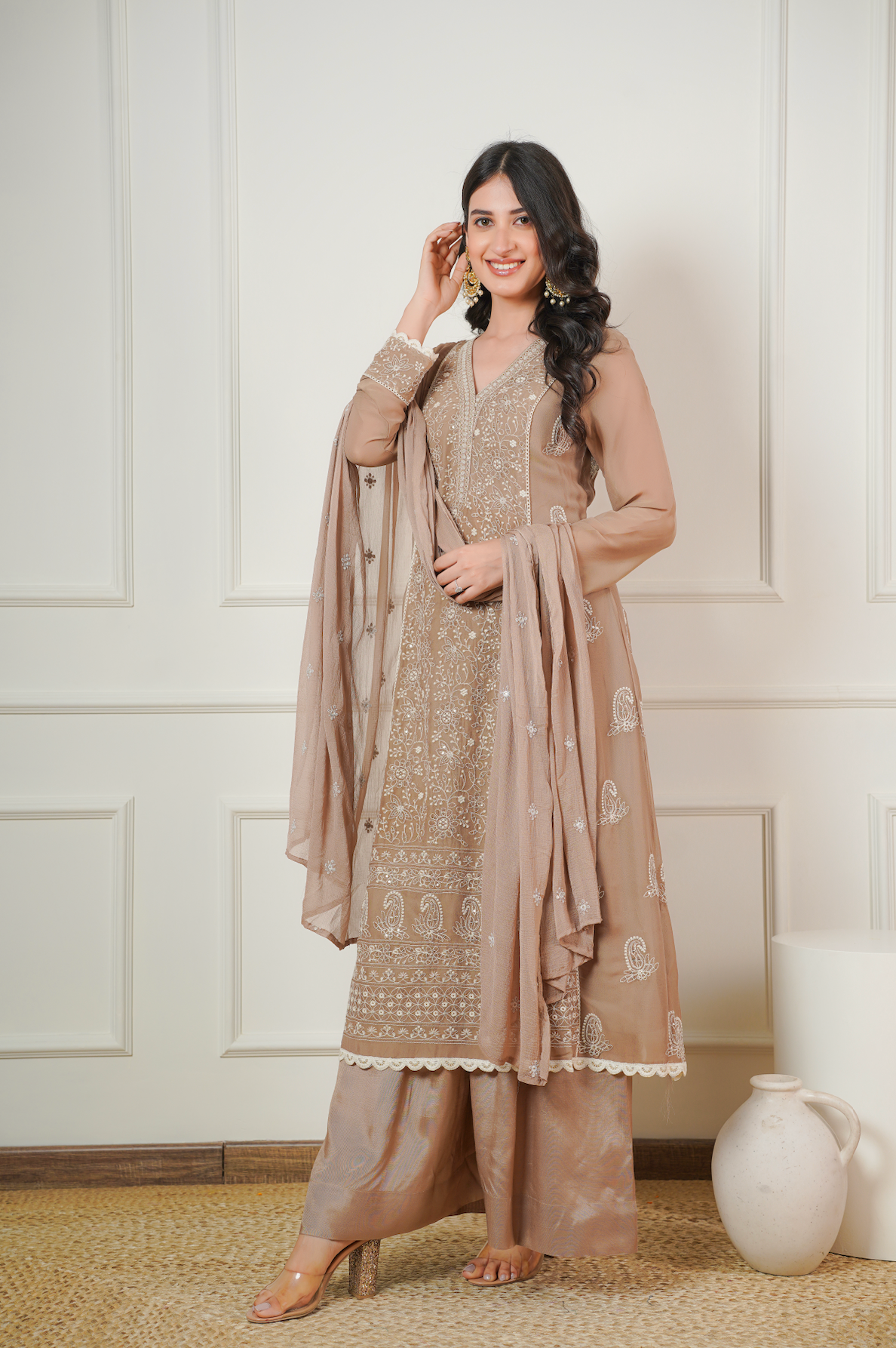Tan Brown A-Line kurta Set