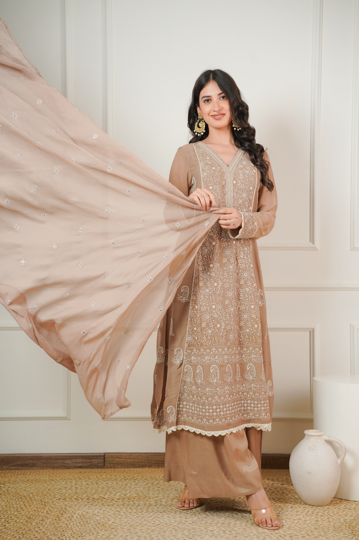 Tan Brown A-Line kurta Set