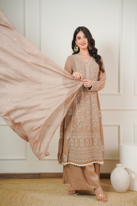 Tan Brown A-Line kurta Set