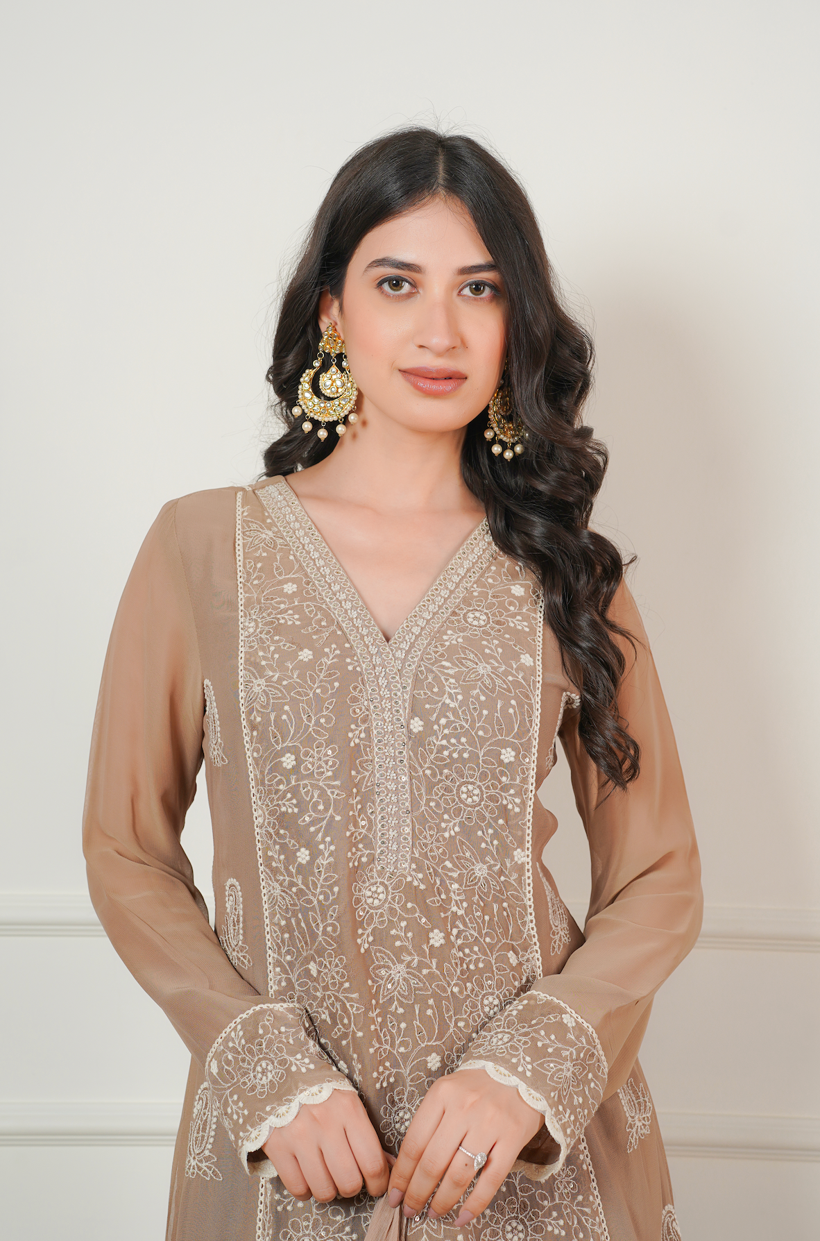 Tan Brown A-Line kurta Set