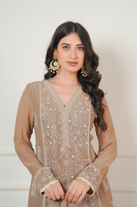 Tan Brown A-Line kurta Set