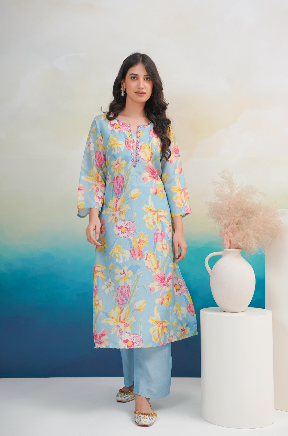 Tufts Blue Kurta Set