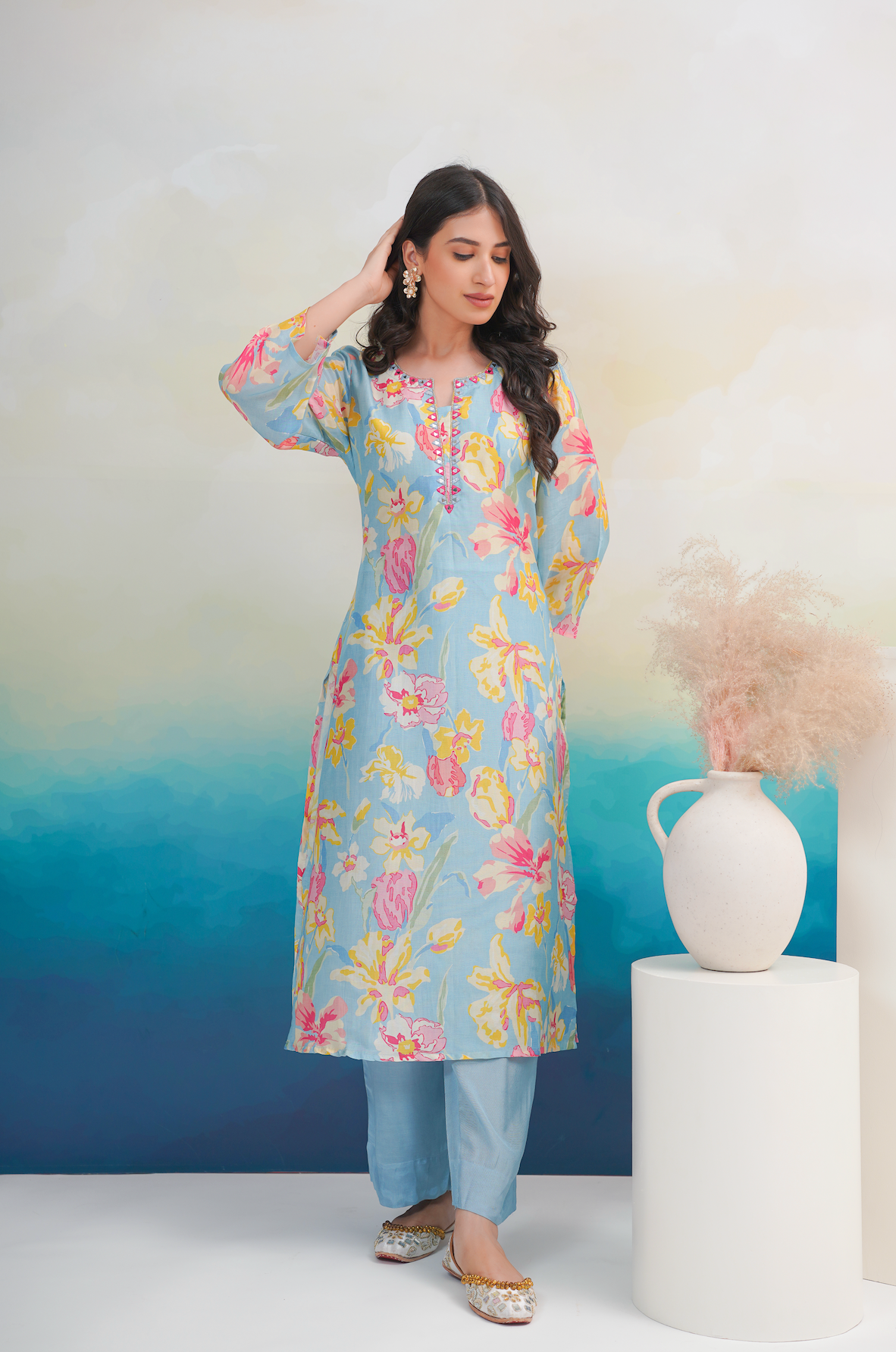 Tufts Blue Kurta Set
