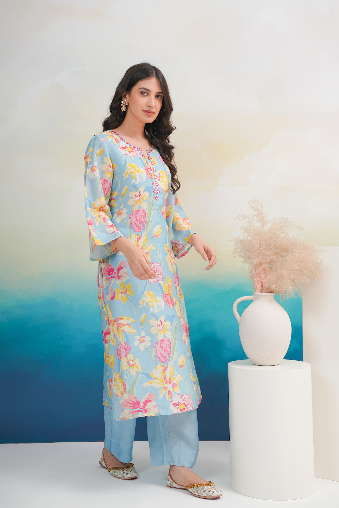 Tufts Blue Kurta Set