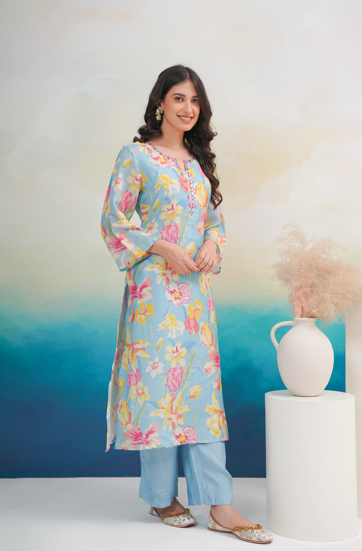 Tufts Blue Kurta Set