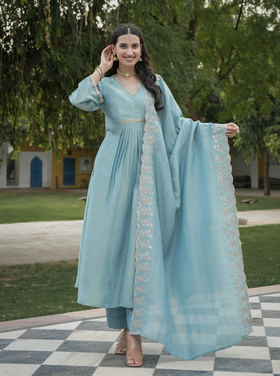 Cyan blue Shimmer Suit Set