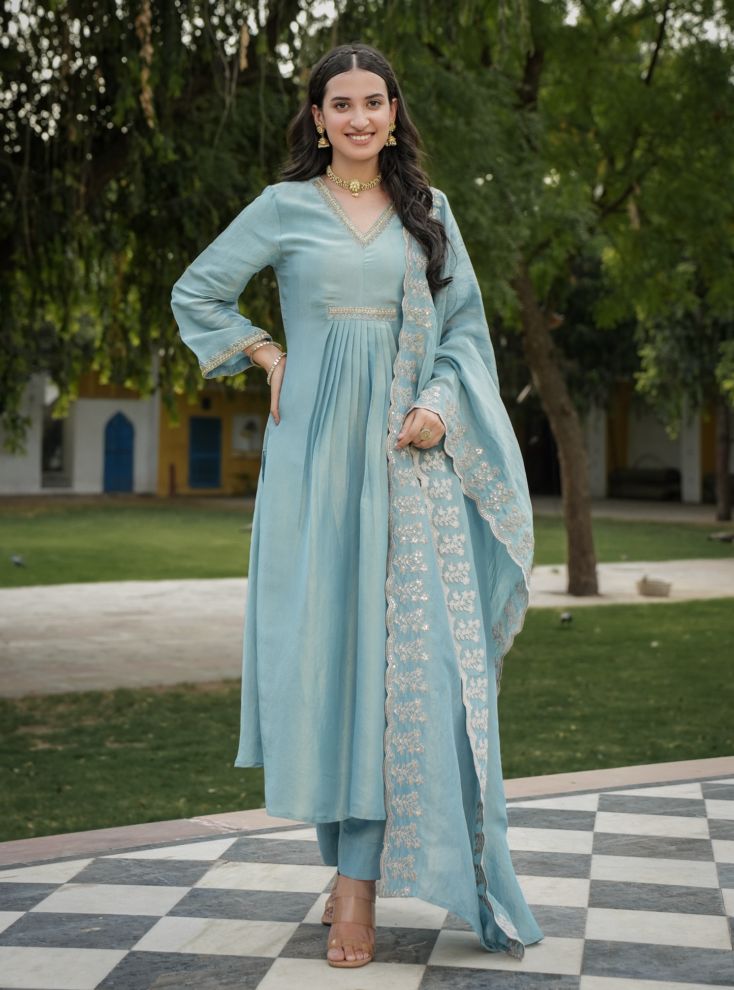 Cyan blue Shimmer Suit Set