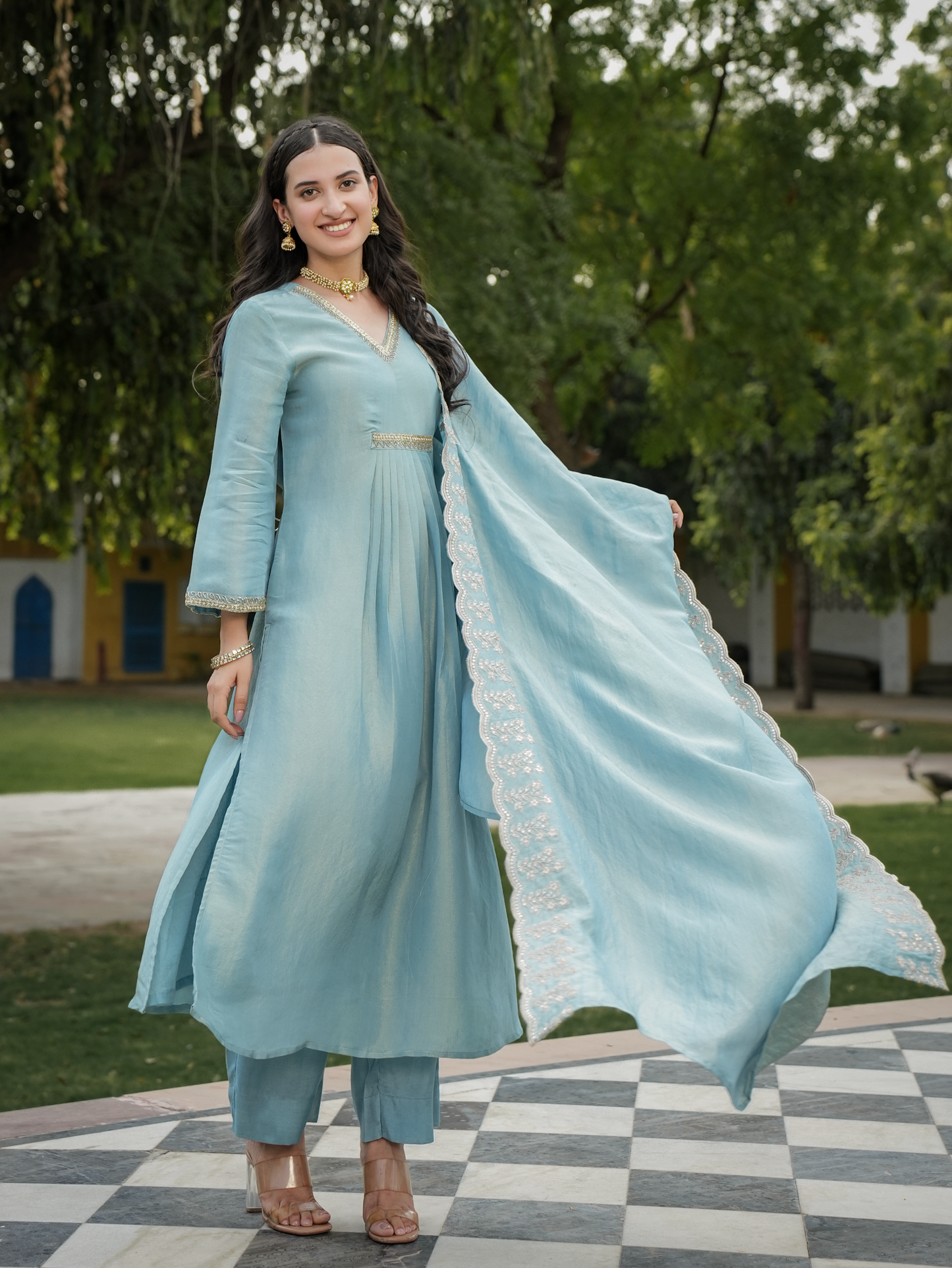 Cyan blue Shimmer Suit Set