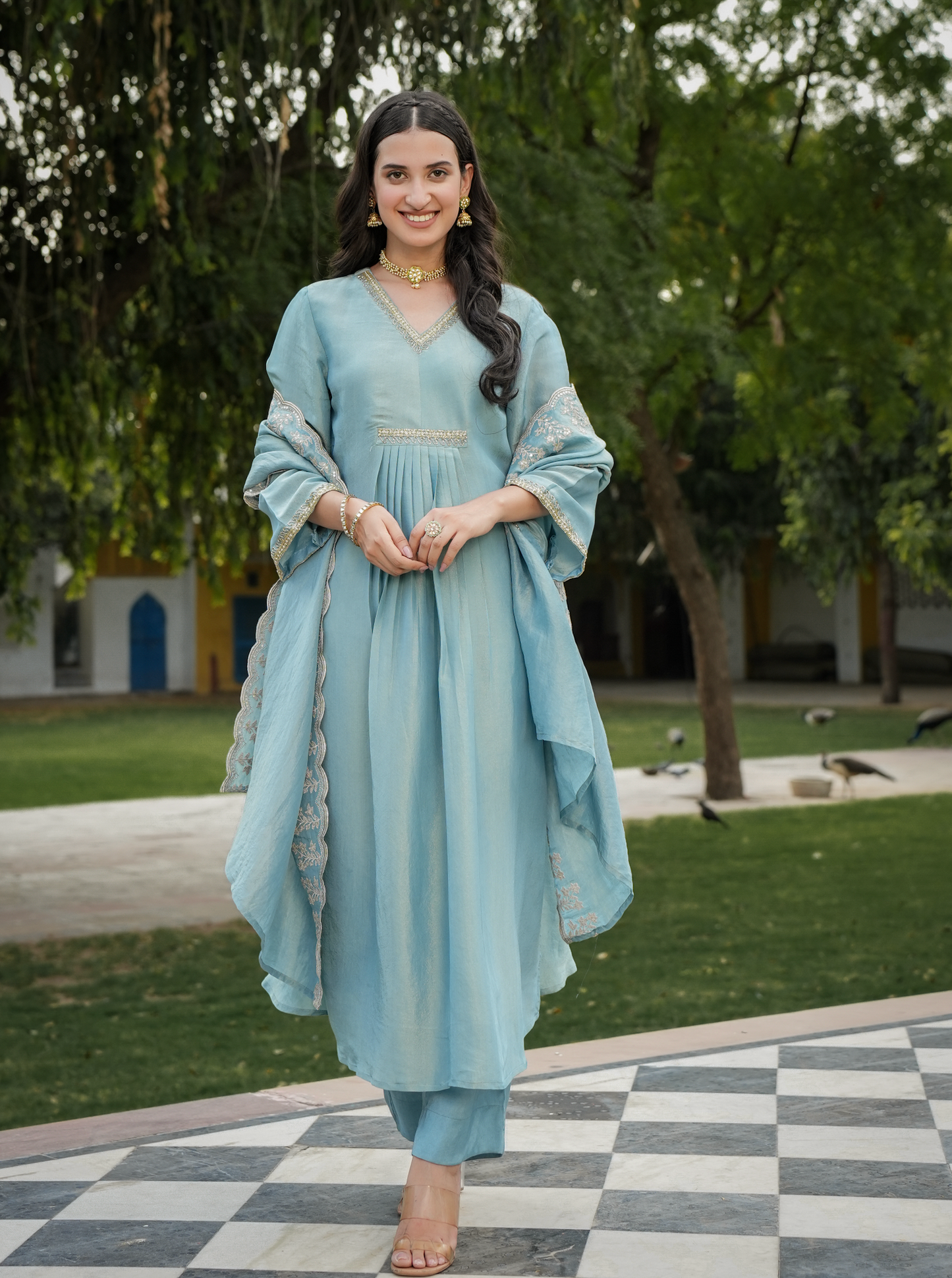Cyan blue Shimmer Suit Set