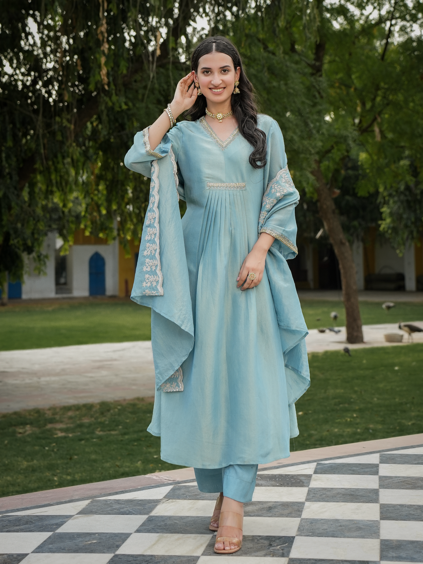 Cyan blue Shimmer Suit Set