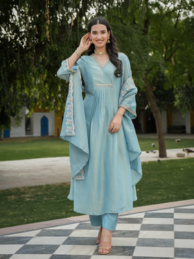 Cyan blue Shimmer Suit Set
