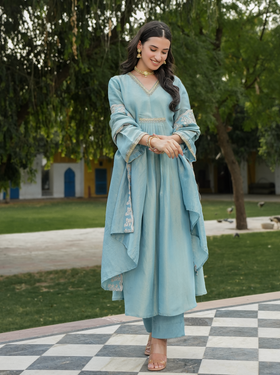 Cyan blue Shimmer Suit Set