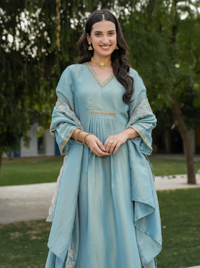 Cyan blue Shimmer Suit Set