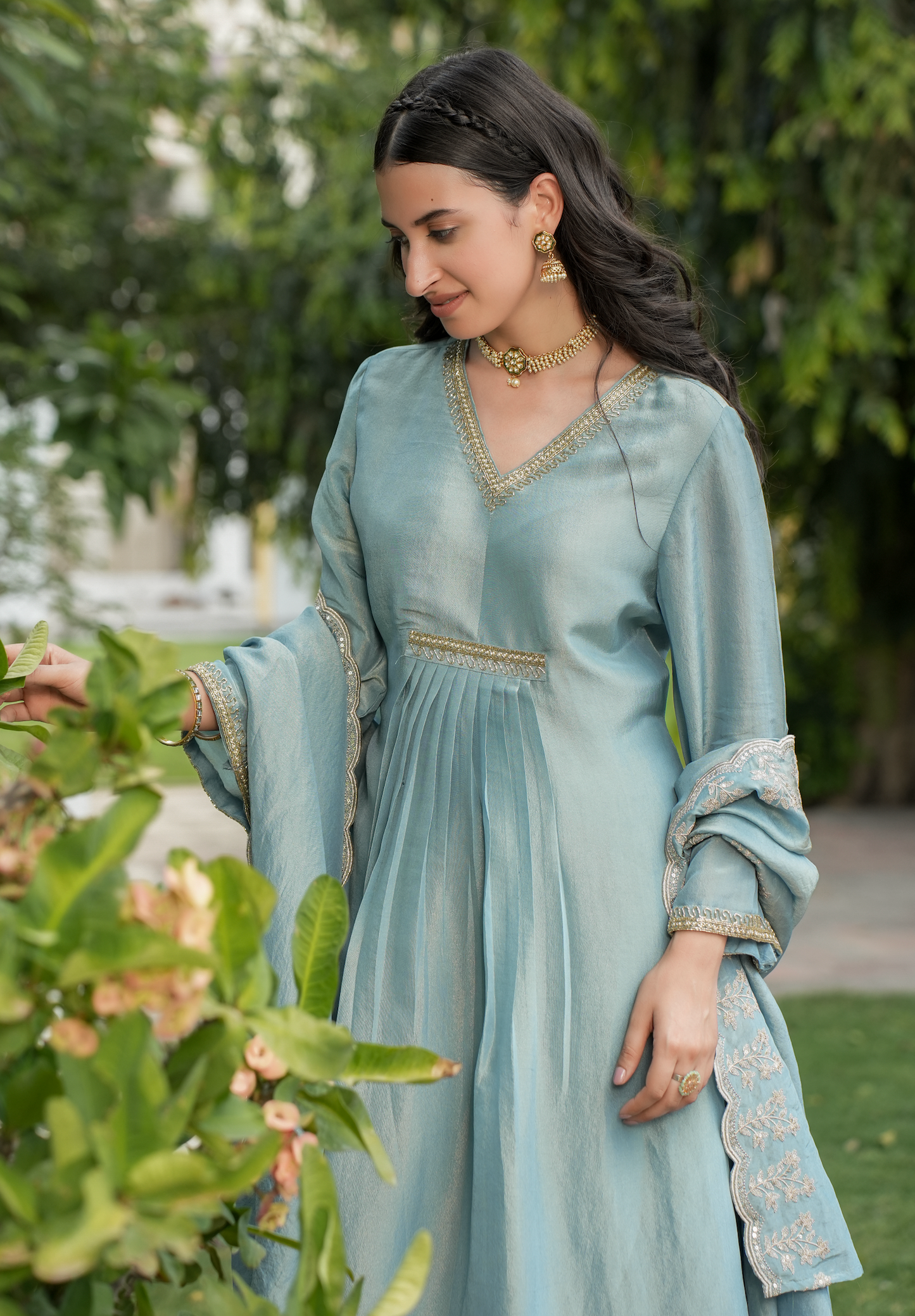 Cyan blue Shimmer Suit Set