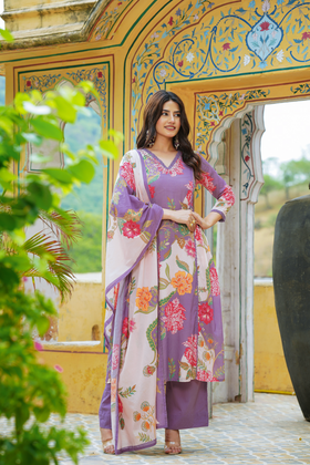 Dewberry purple Mulmul Kurta Set