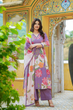 Dewberry purple Mulmul Kurta Set