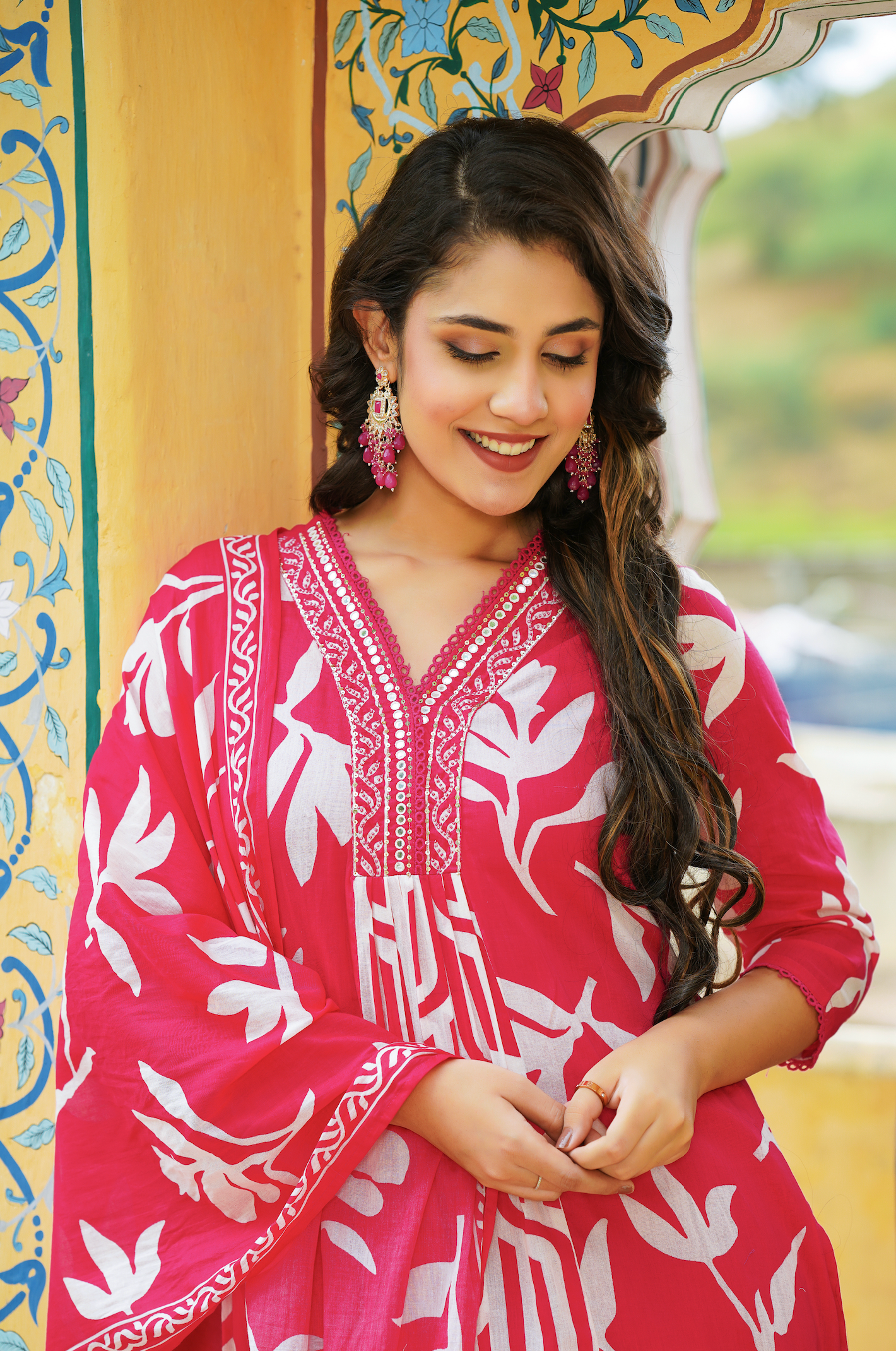 Rose Red Mulmul Kurta Set