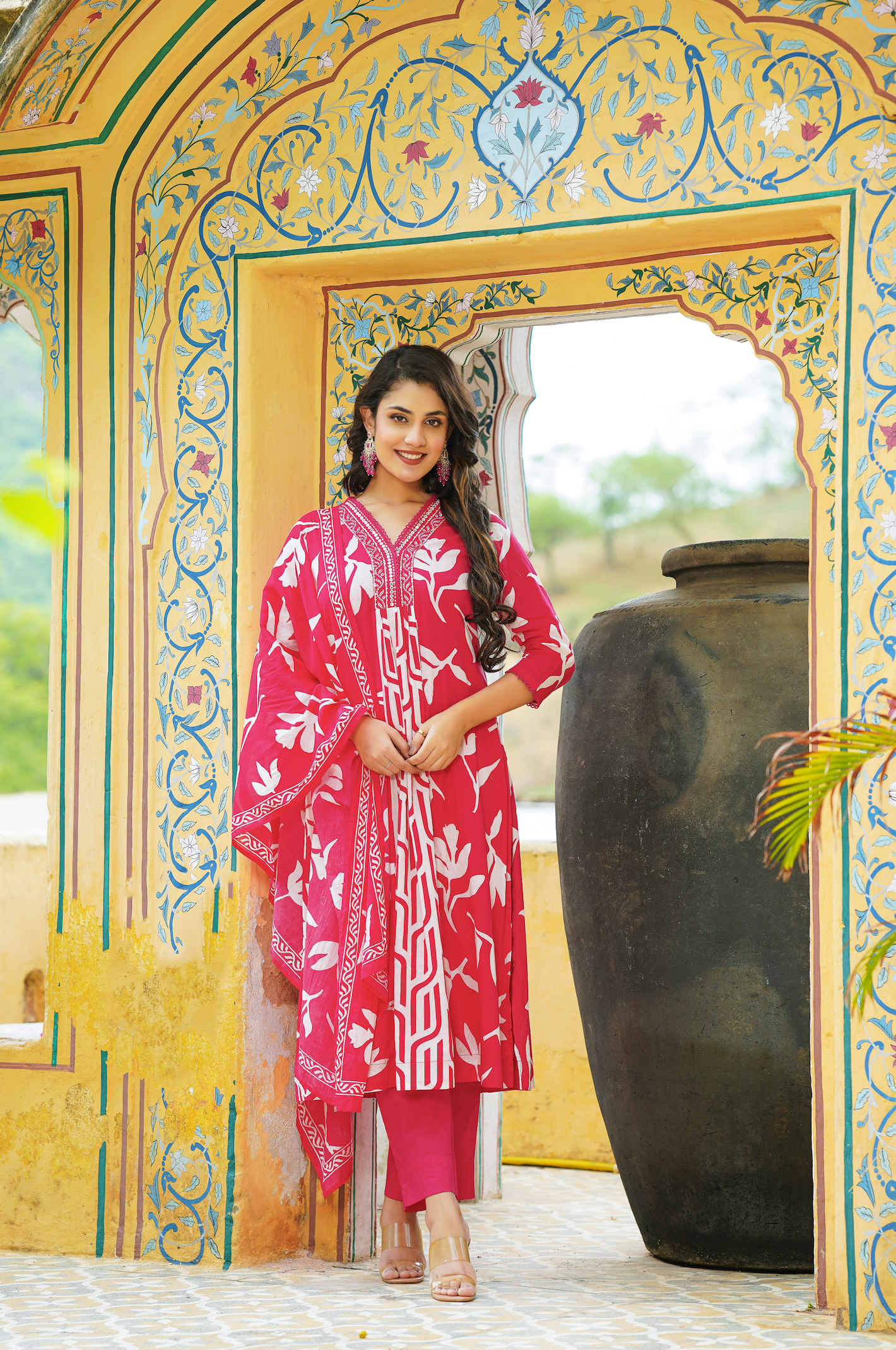 Rose Red Mulmul Kurta Set