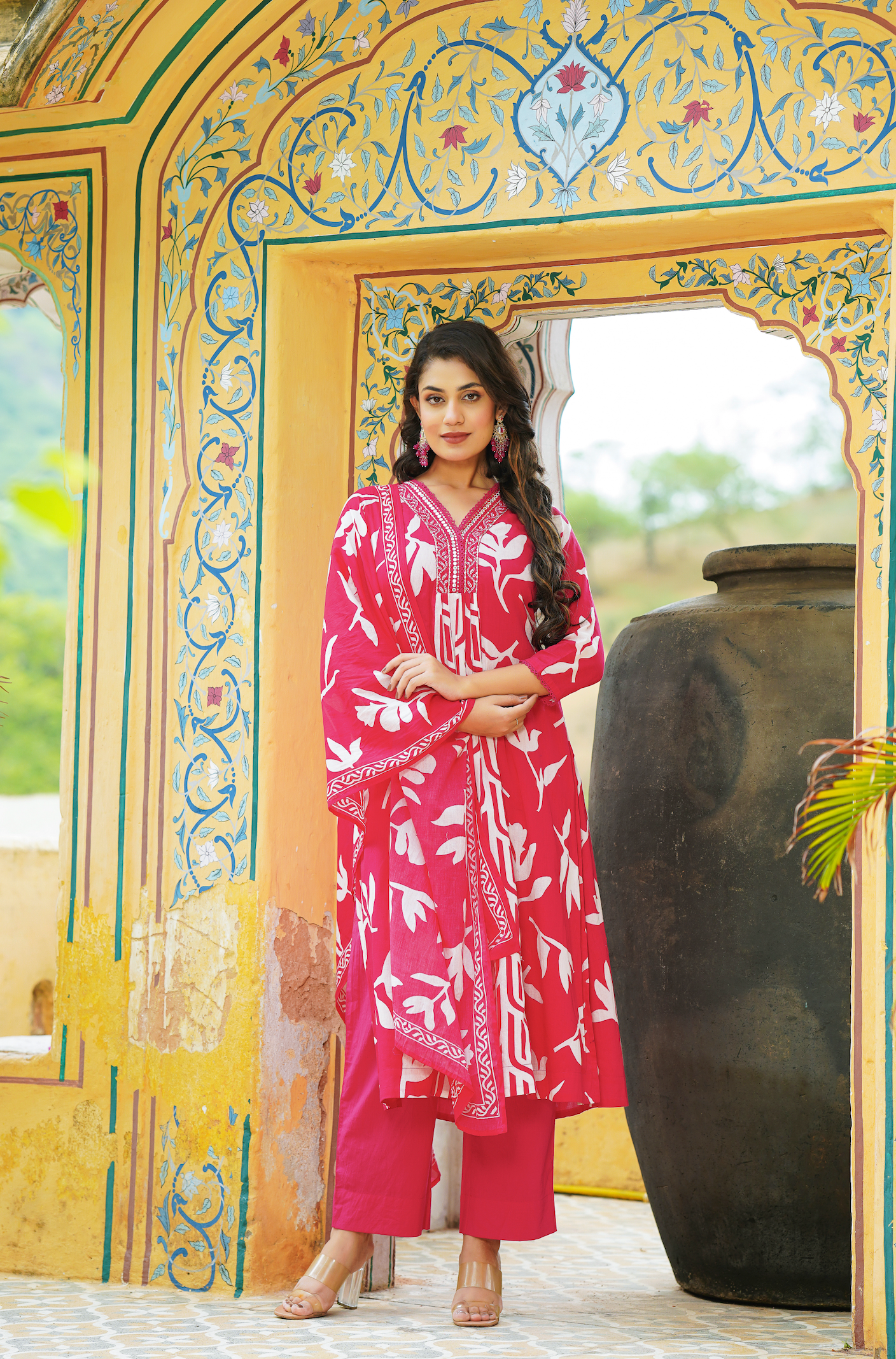 Rose Red Mulmul Kurta Set