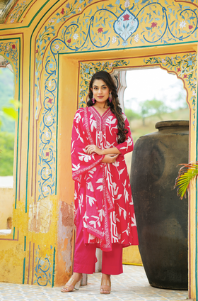Rose Red Mulmul Kurta Set