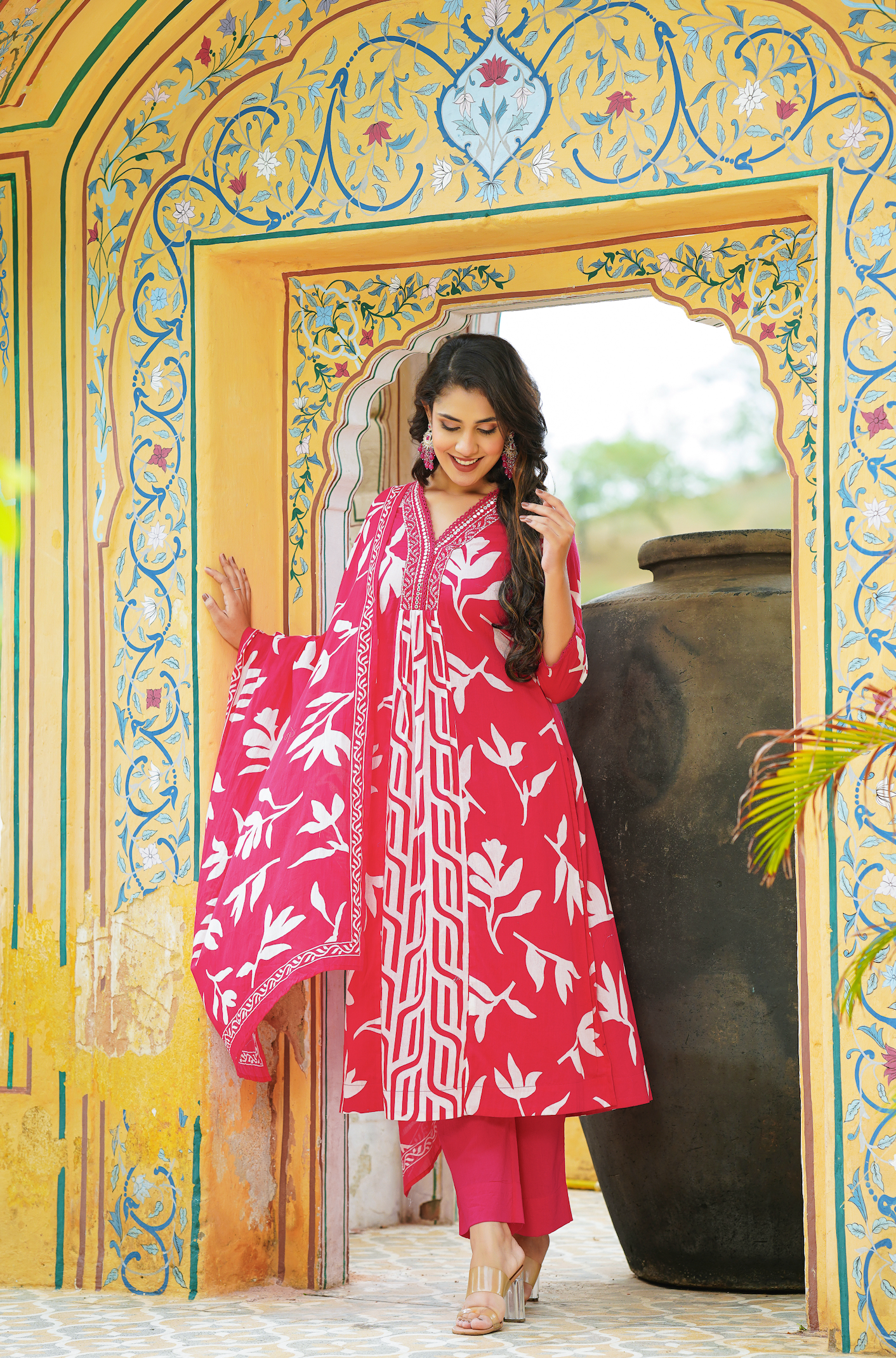Rose Red Mulmul Kurta Set