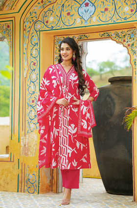 Rose Red Mulmul Kurta Set
