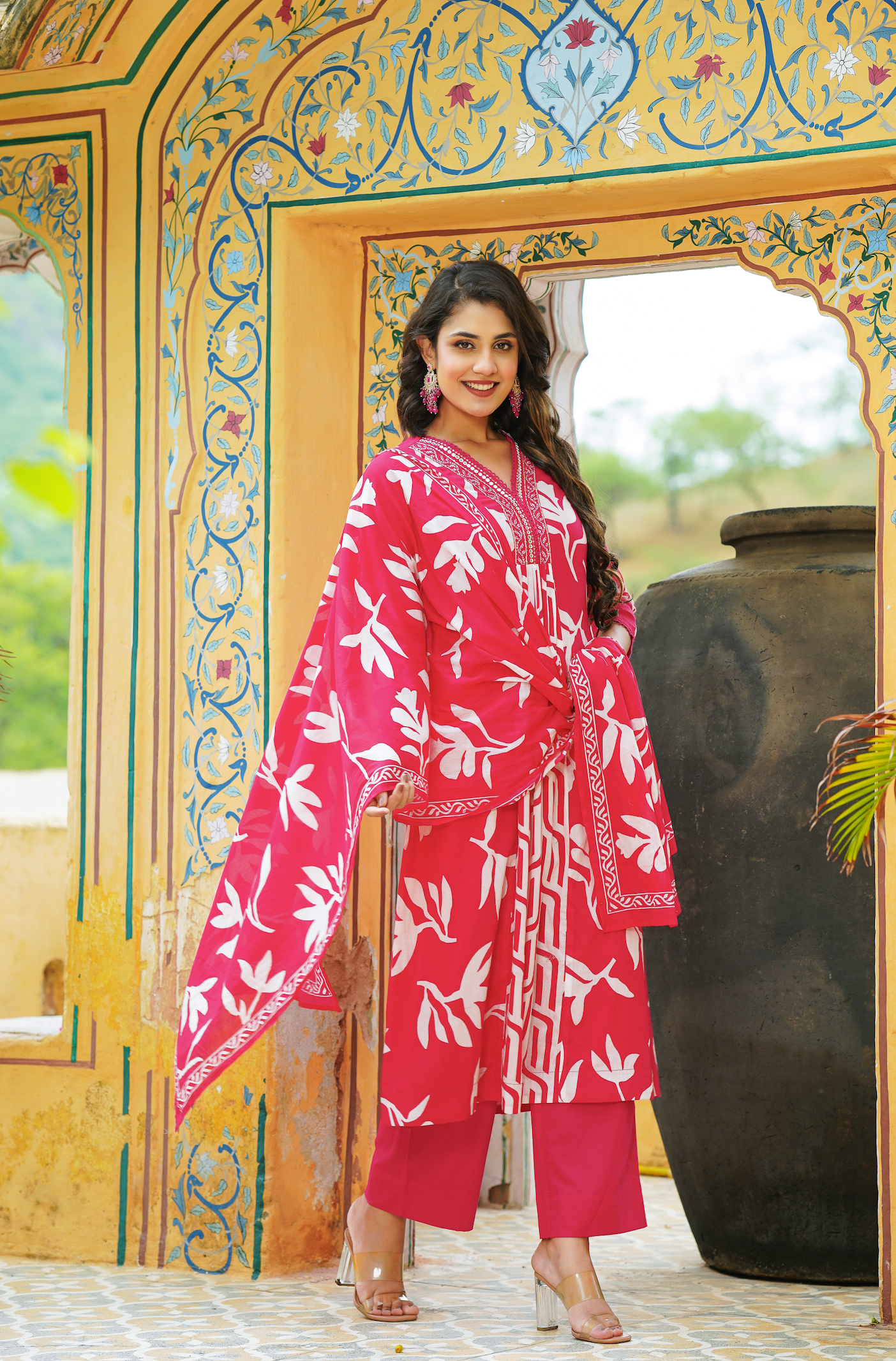 Rose Red Mulmul Kurta Set