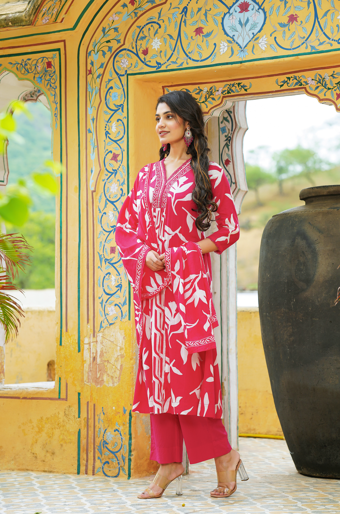 Rose Red Mulmul Kurta Set