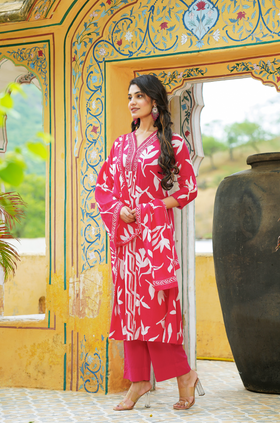 Rose Red Mulmul Kurta Set