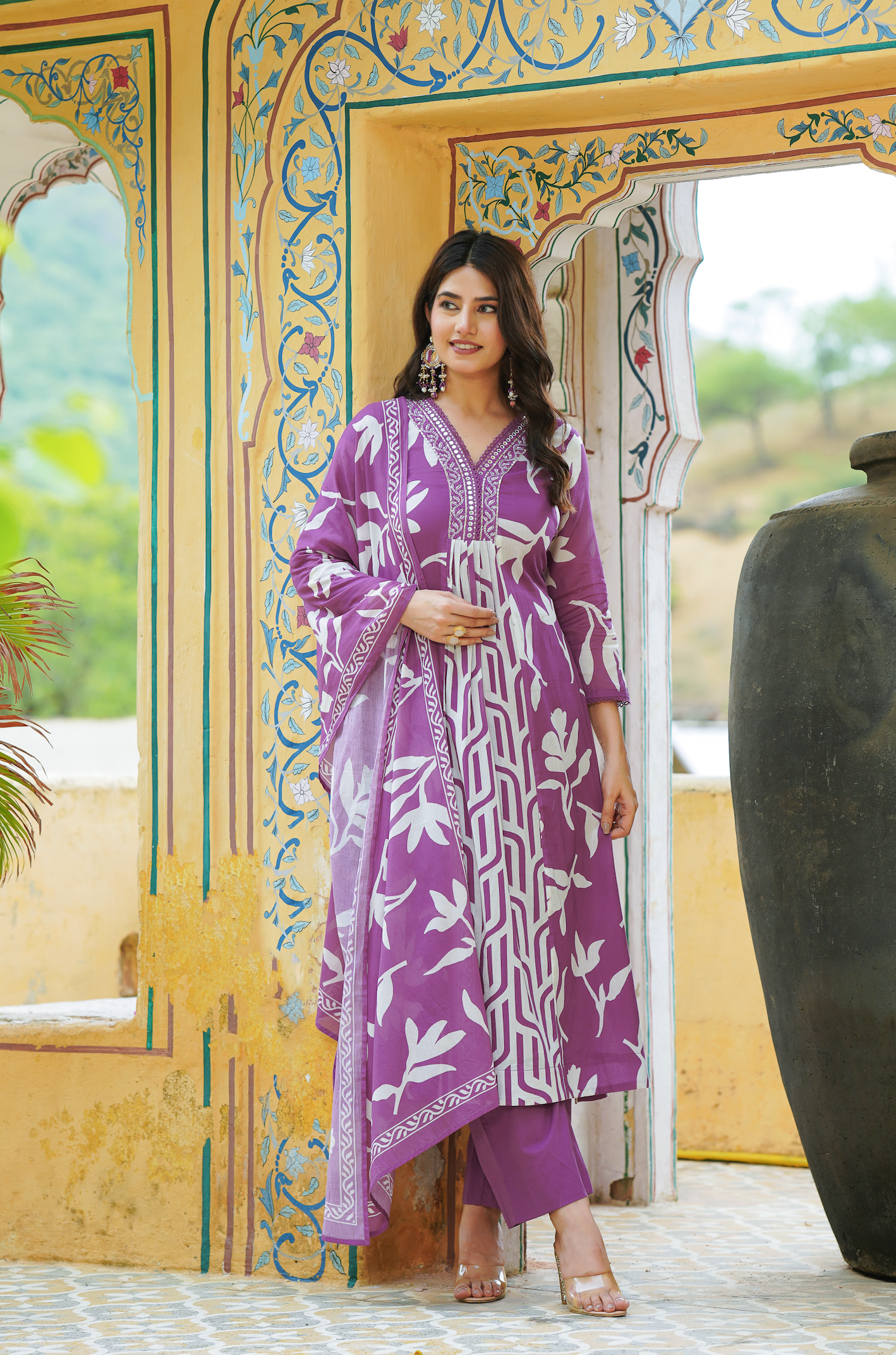 Violet purple Mulmul Kurta Set