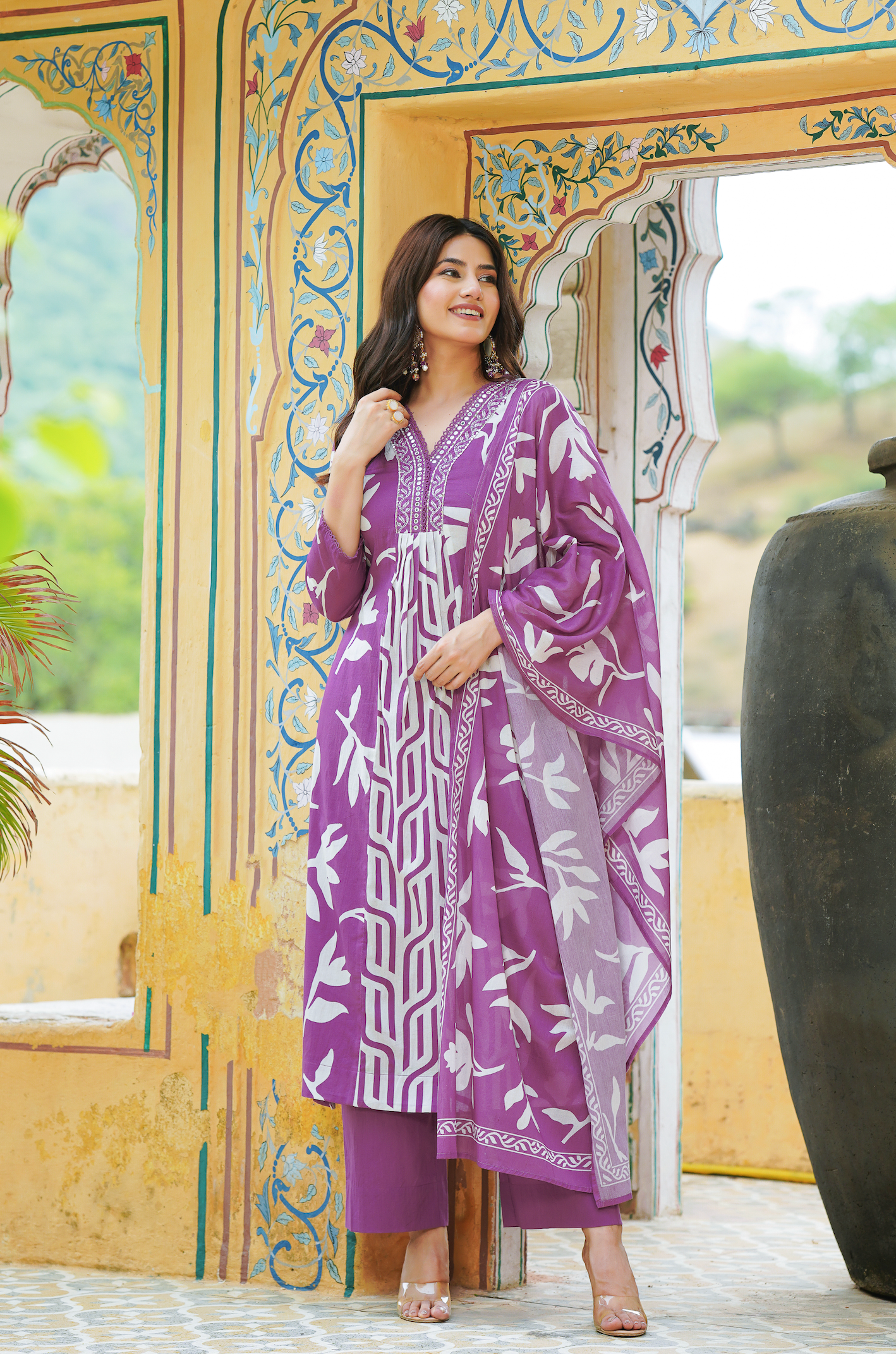 Violet purple Mulmul Kurta Set