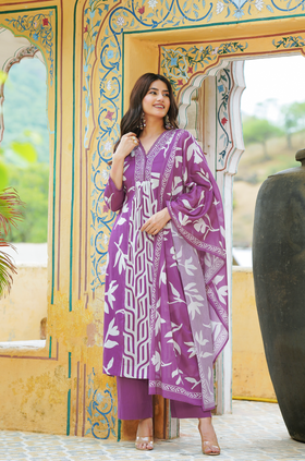 Violet purple Mulmul Kurta Set
