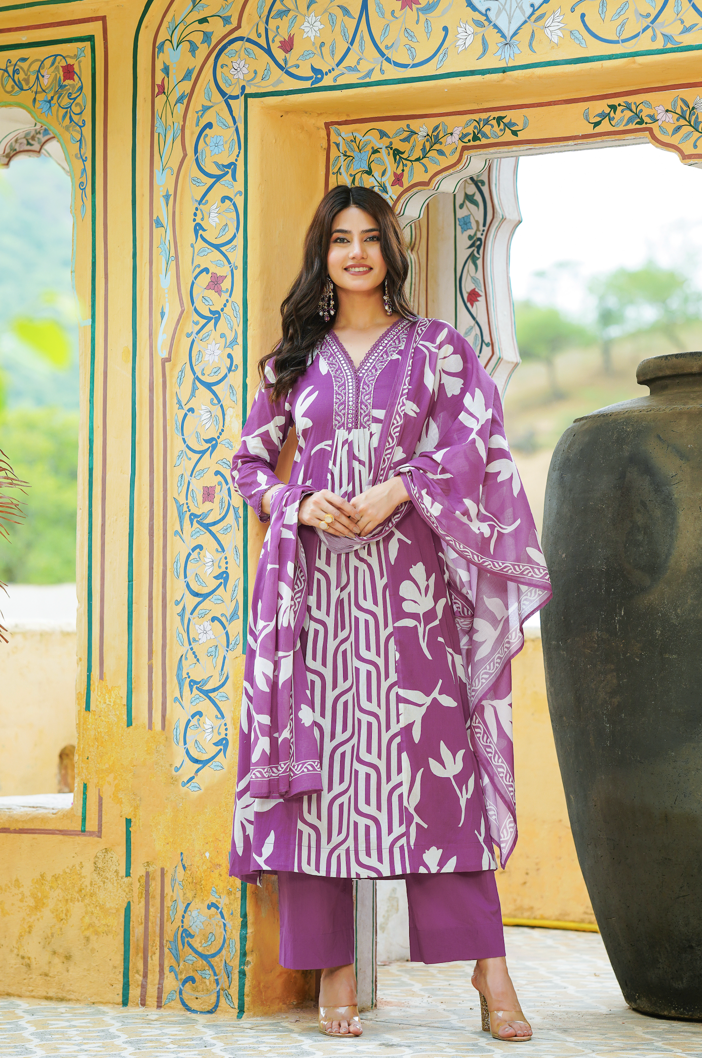Violet purple Mulmul Kurta Set