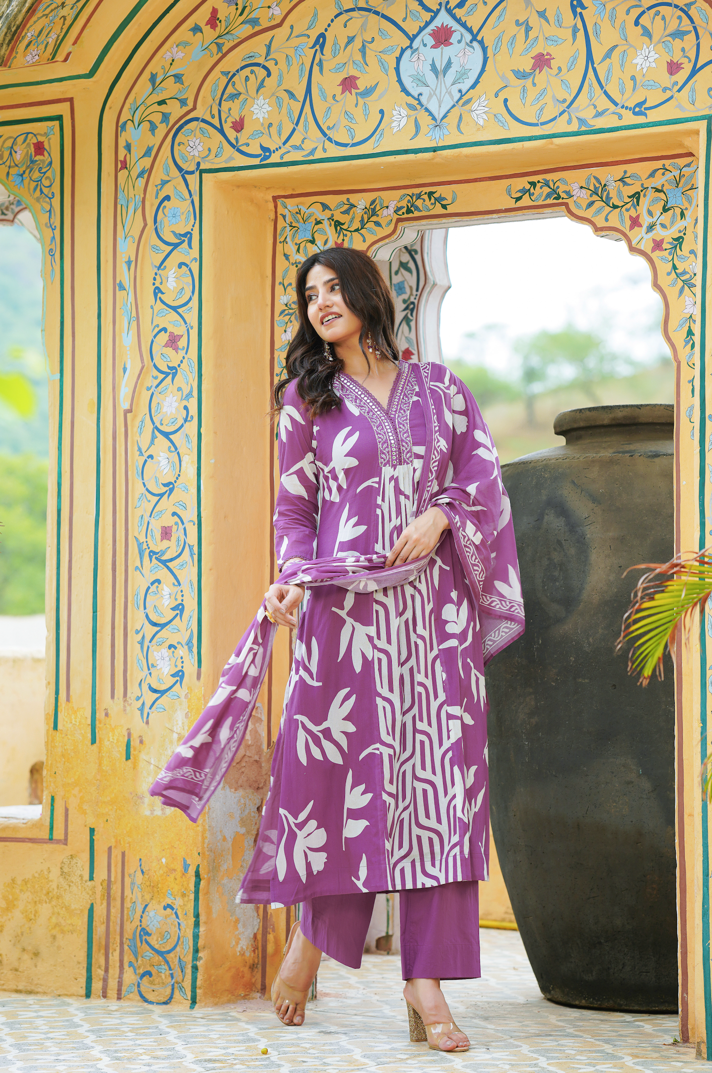 Violet purple Mulmul Kurta Set