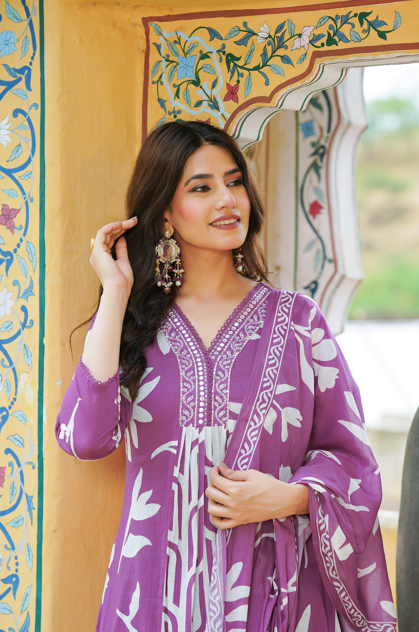 Violet purple Mulmul Kurta Set