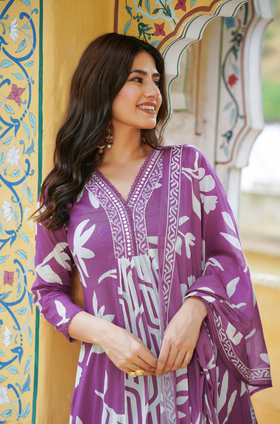 Violet purple Mulmul Kurta Set