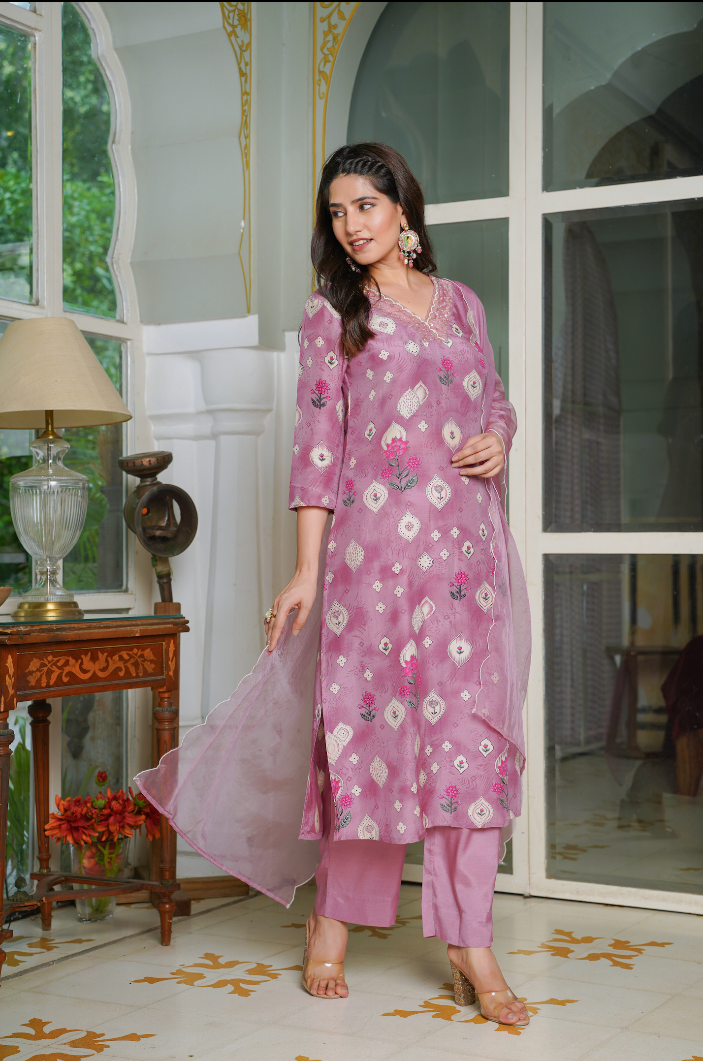 Purple Muslin suit set